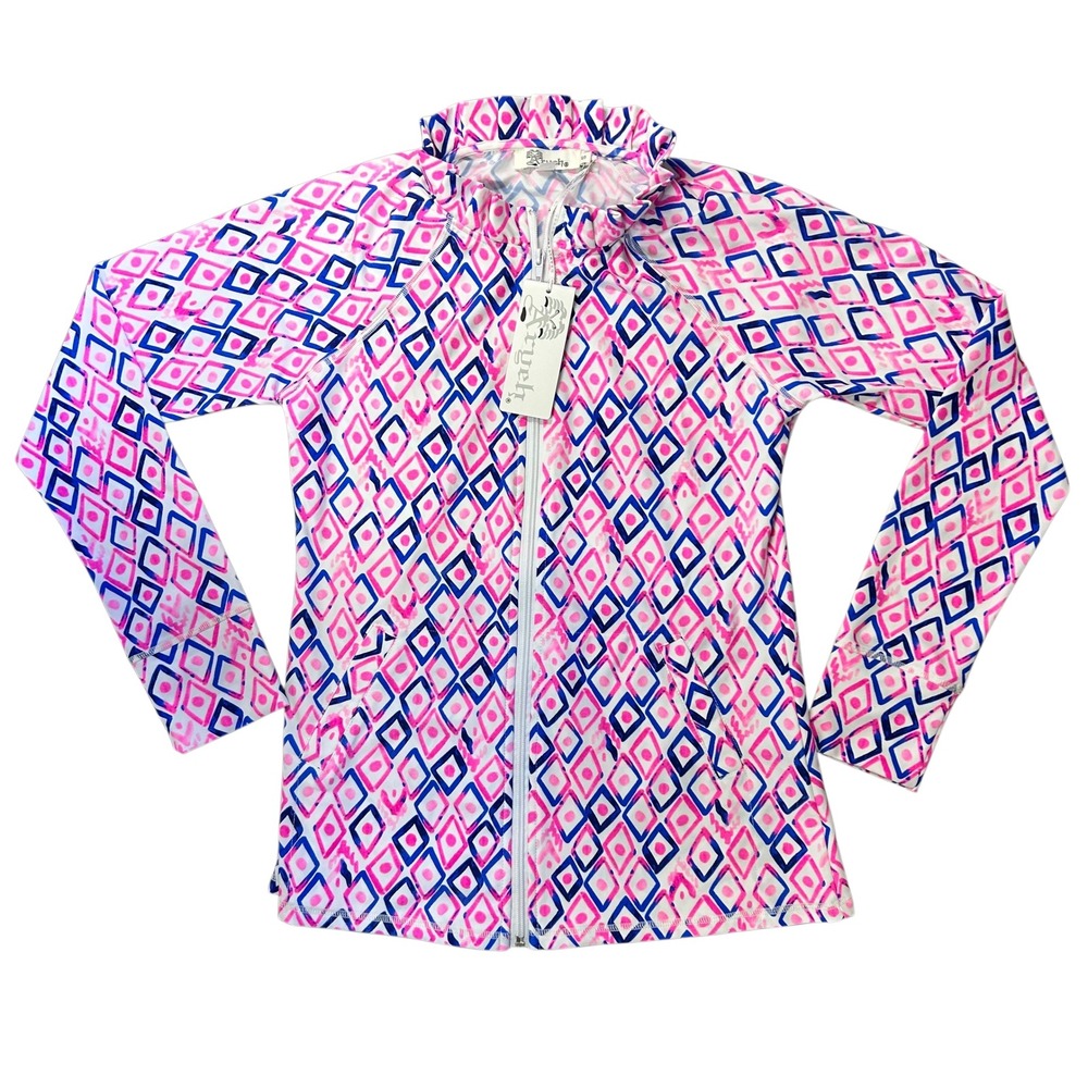 Aryeh Pink Blue Geometric Diamond Print Full Zip‎ Jacket - Size S